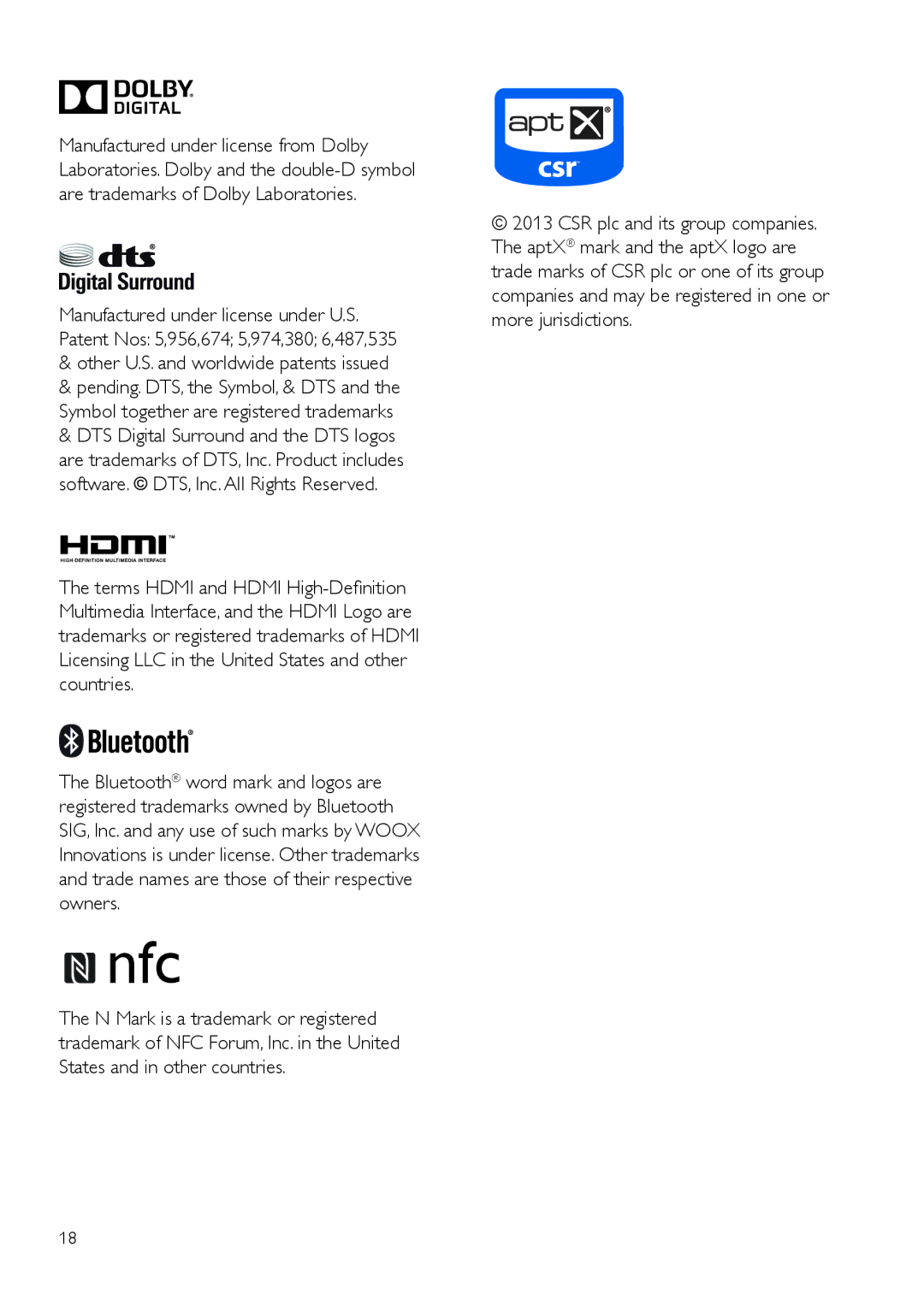 Philips HTL6145C user manual Other U.S. and worldwide patents issued 