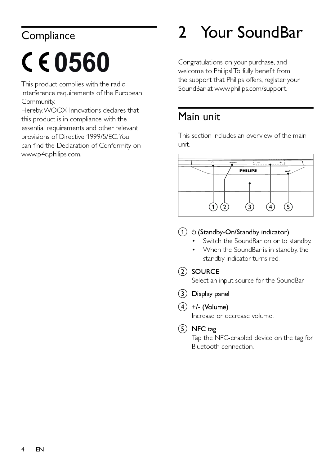 Philips HTL6145C user manual Your SoundBar, Compliance, Main unit 