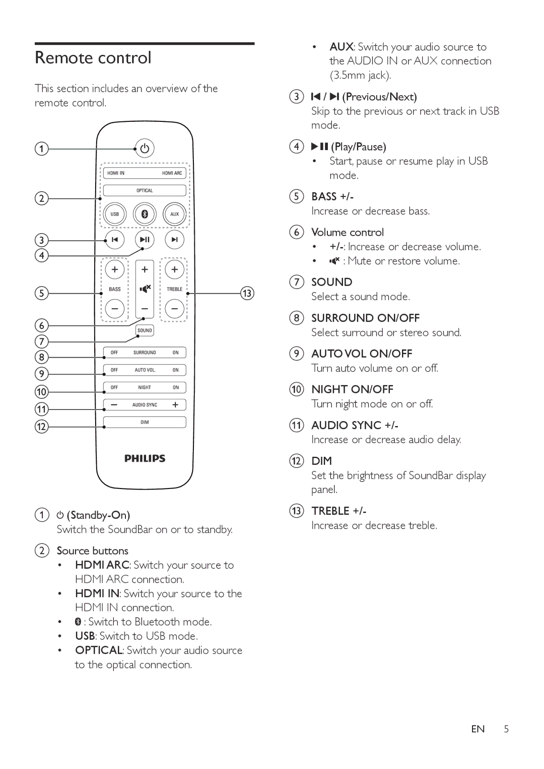 Philips HTL6145C user manual Remote control 