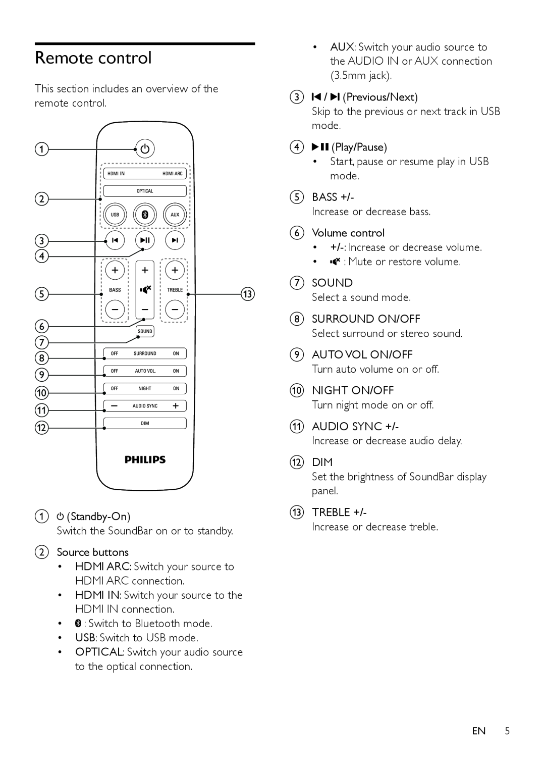 Philips HTL6145C user manual Remote control 