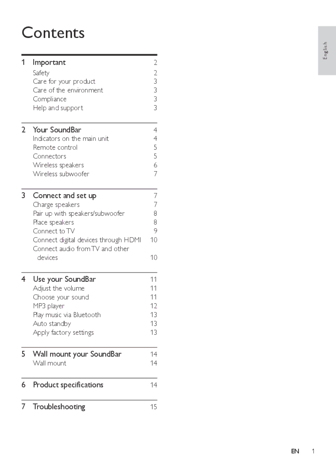 Philips HTL9100 user manual Contents 