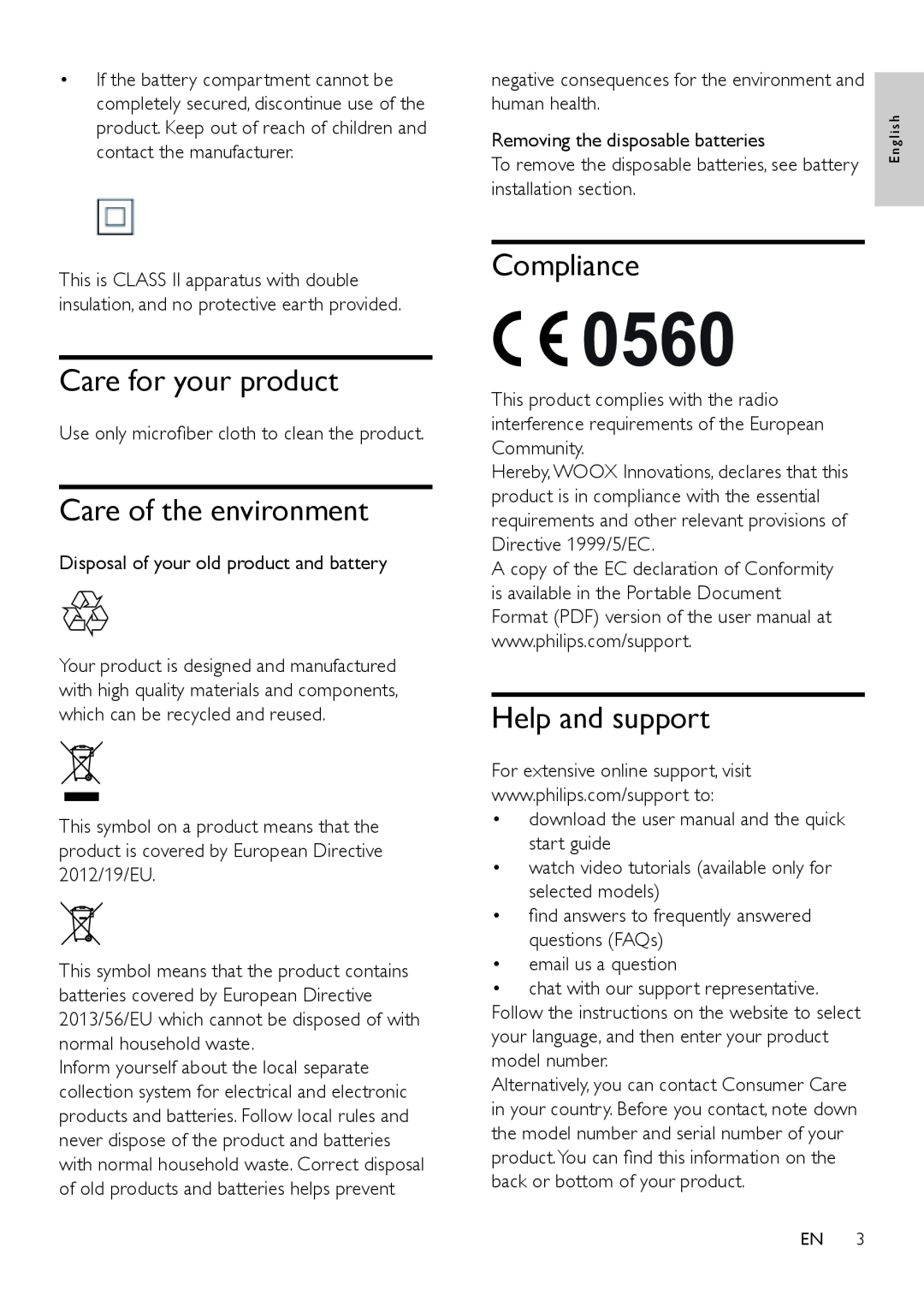 Philips HTL9100 user manual Care for your product, Care of the environment, Compliance, Help and support 