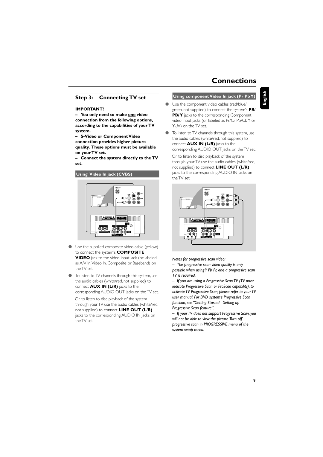 Philips MCD139/78, HTM139 user manual Connecting TV set 