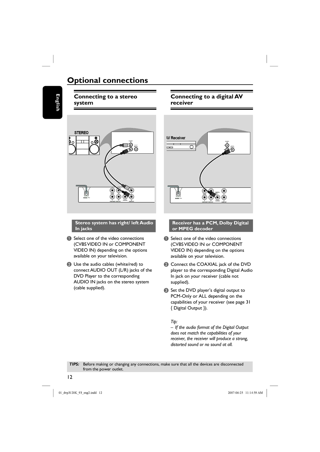 Philips HTP3120K/93 quick start Optional connections, Tip 