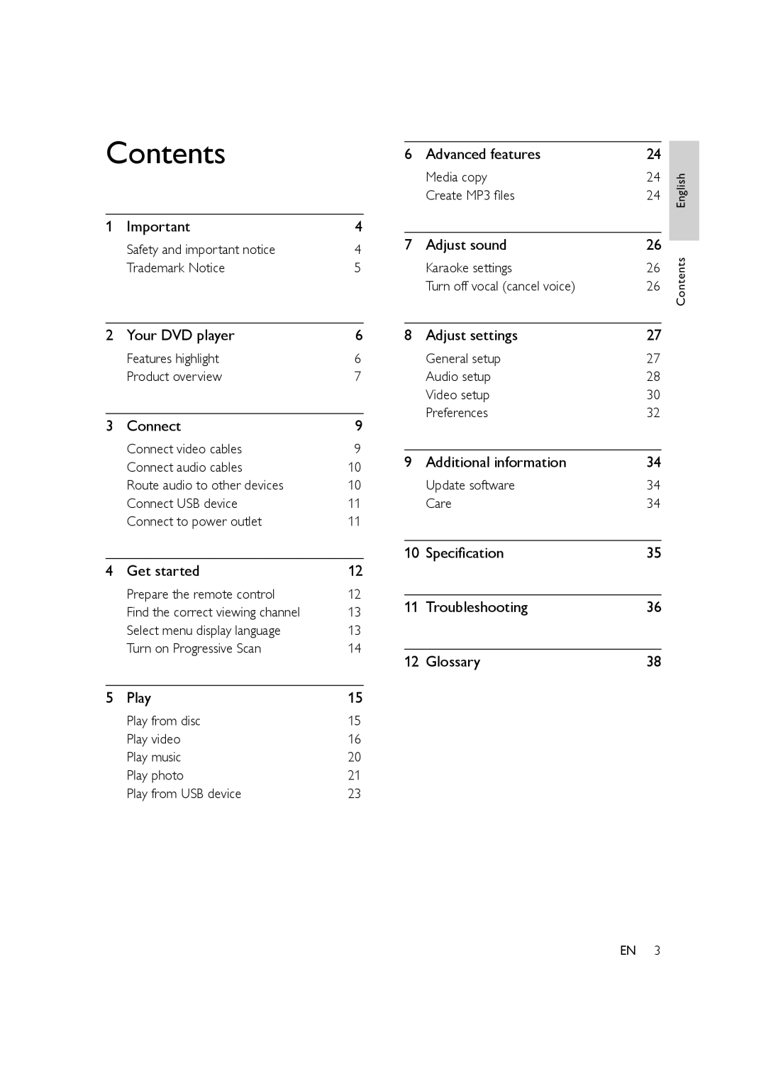 Philips HTP3350K/55 user manual Contents 