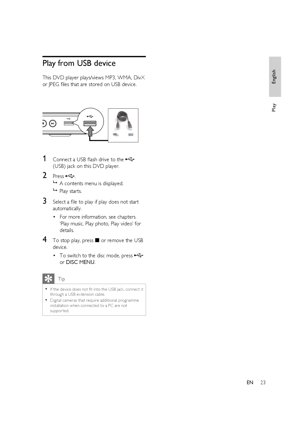 Philips HTP3350K/55 user manual Play from USB device 