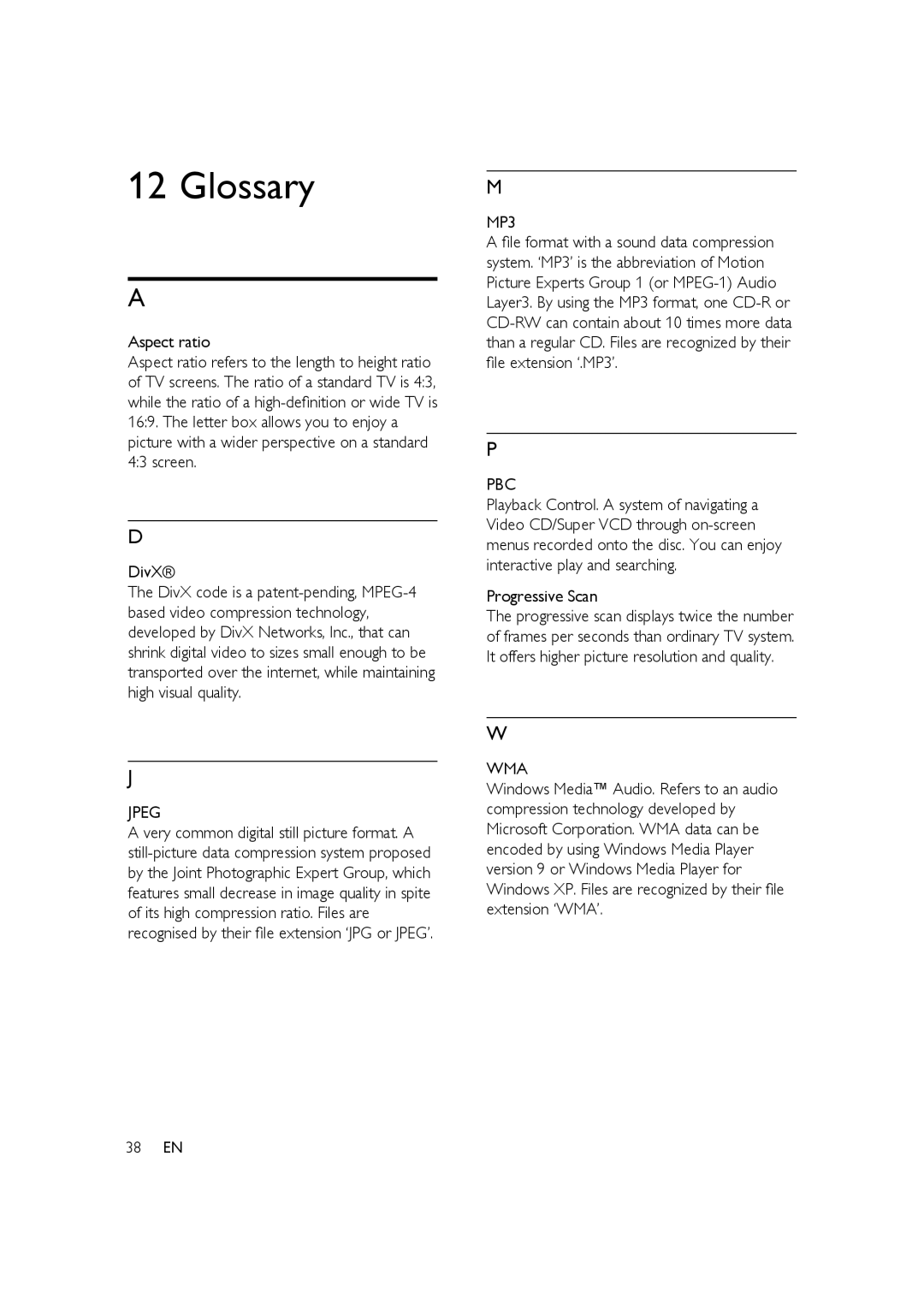 Philips HTP3350K/55 user manual Glossary, Jpeg 