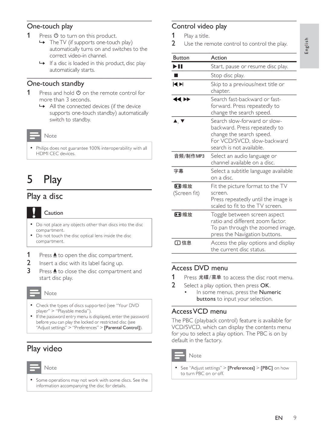 Philips HTP3560K/93 user manual Play a disc, Play video 