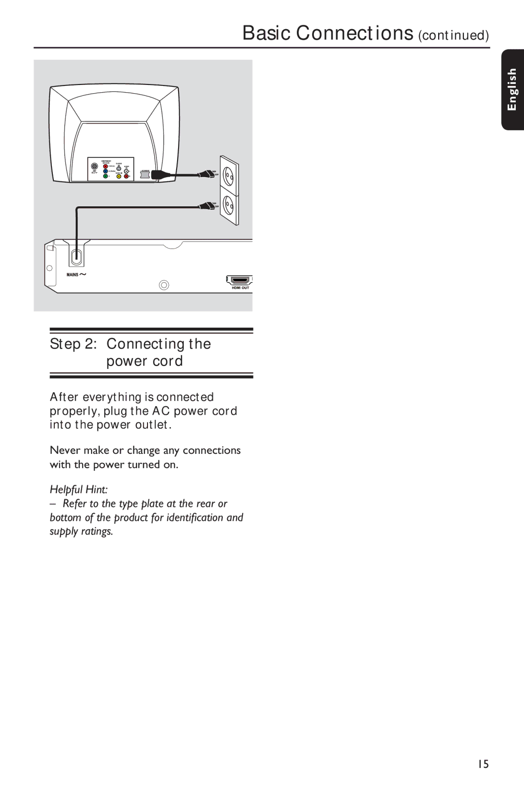 Philips HTP5990K/93 manual Connecting the power cord 