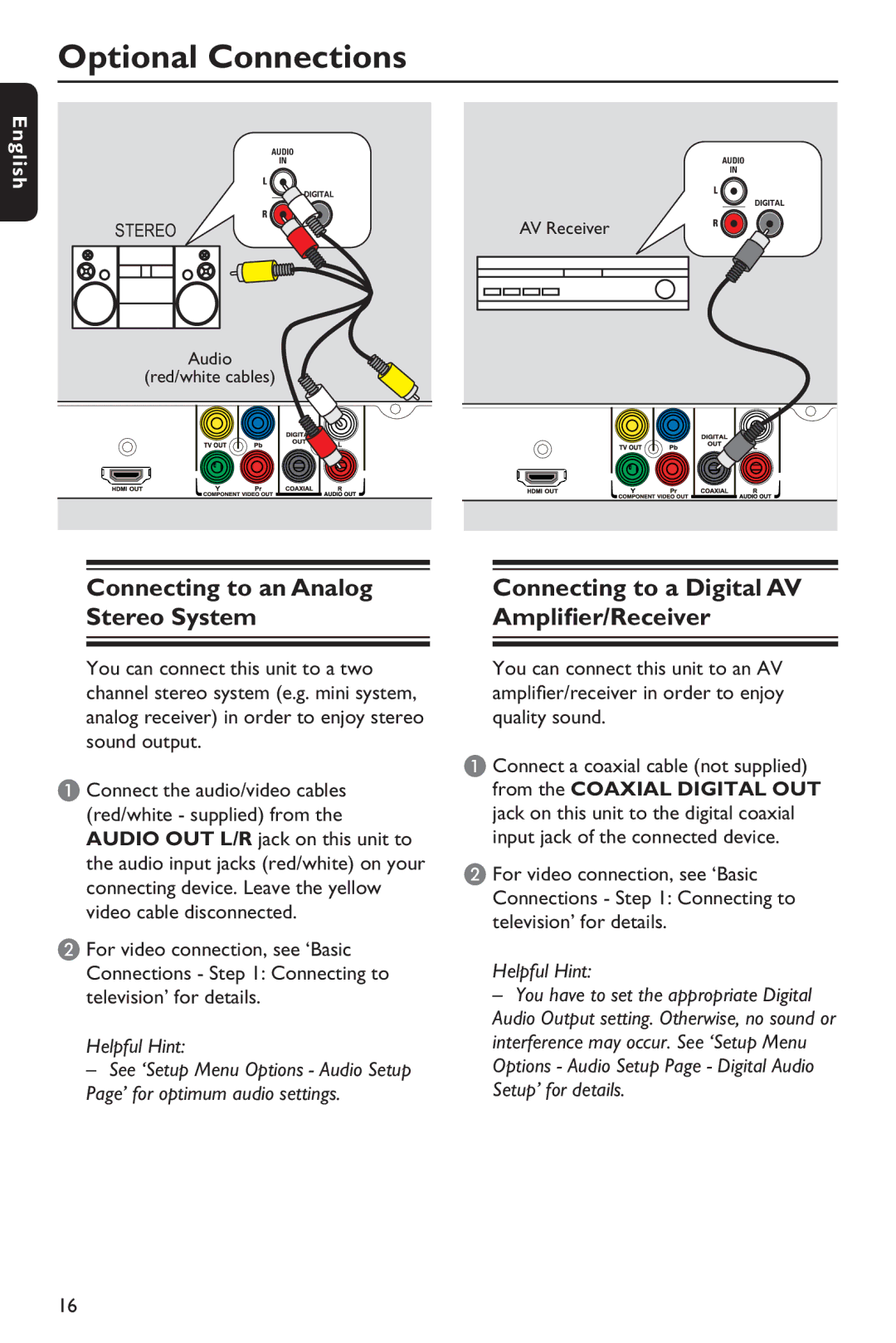 Philips HTP5990K/93 manual Optional Connections, Connecting to an Analog Stereo System 