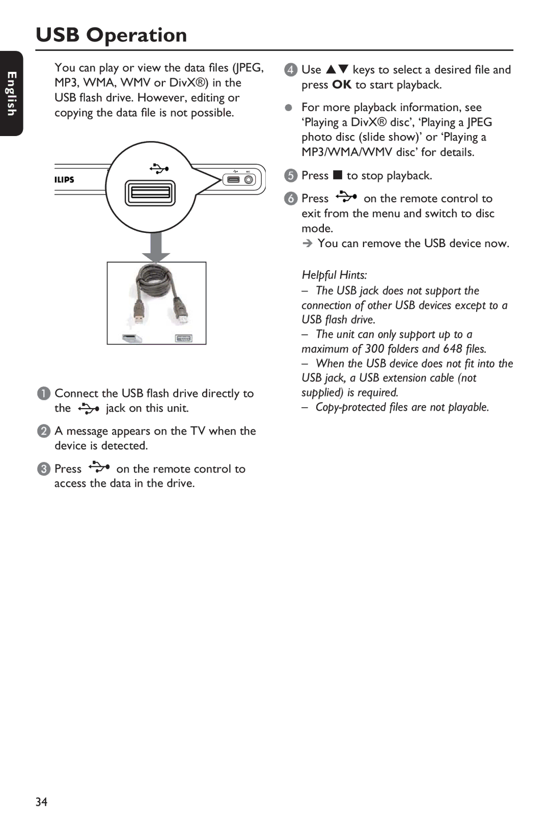 Philips HTP5990K/93 manual USB Operation 