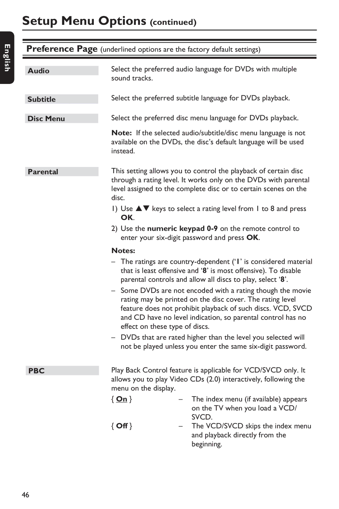 Philips HTP5990K/93 manual Parental 