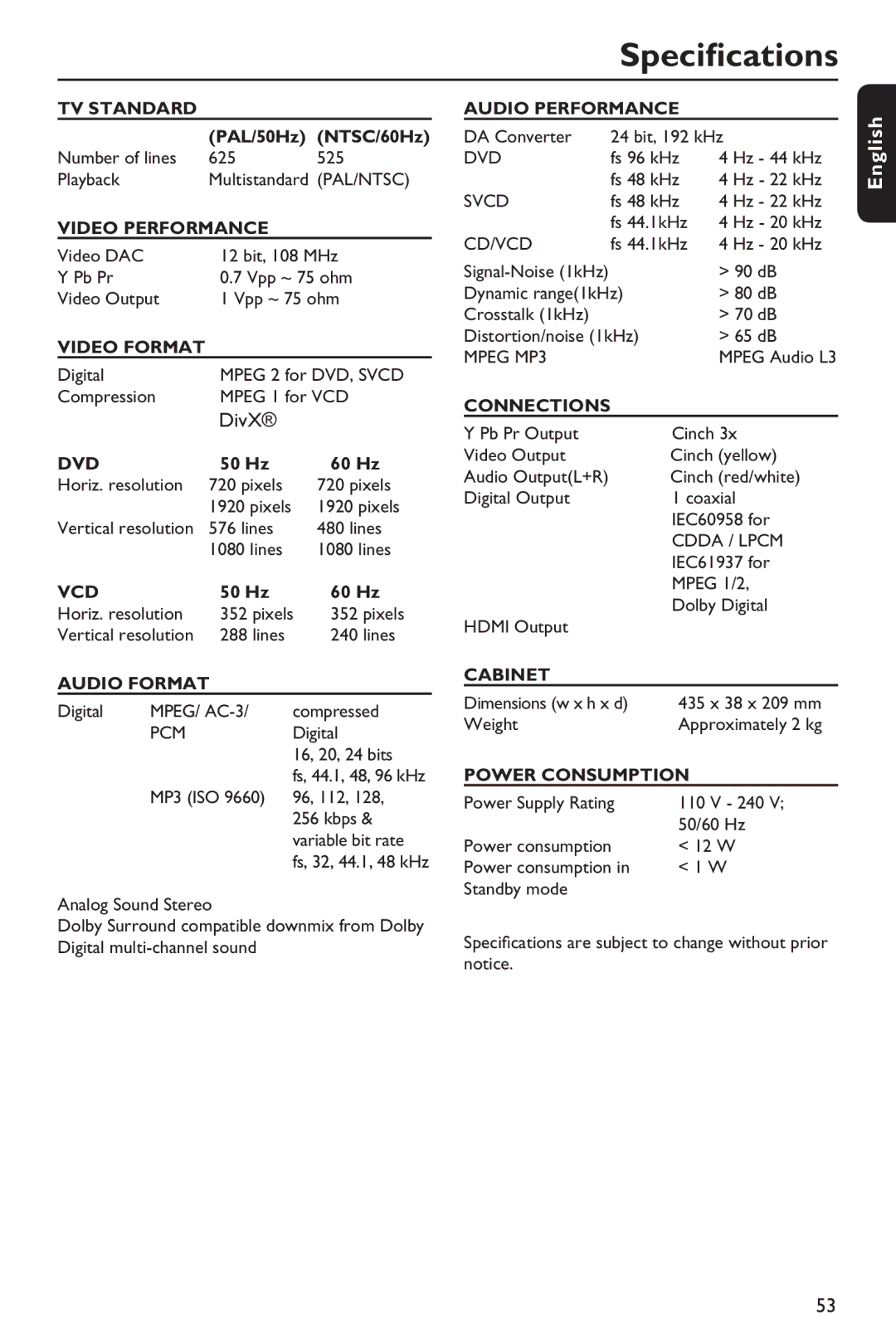 Philips HTP5990K/93 manual Specifications, DivX 