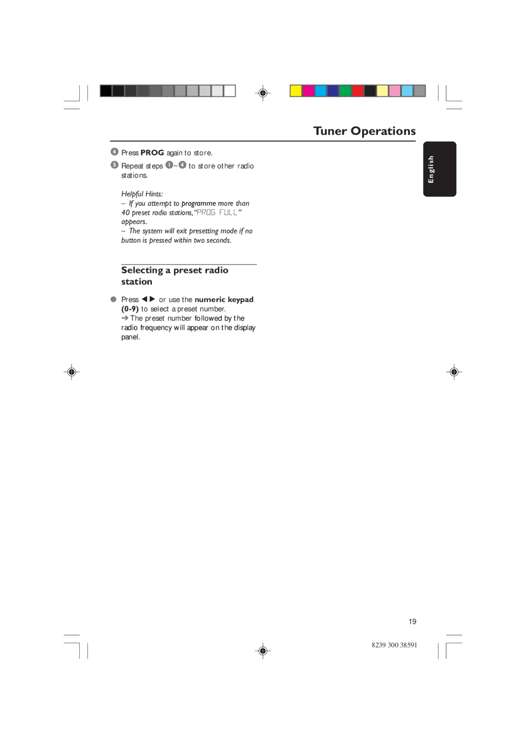 Philips HTR5000 user manual Selecting a preset radio station 