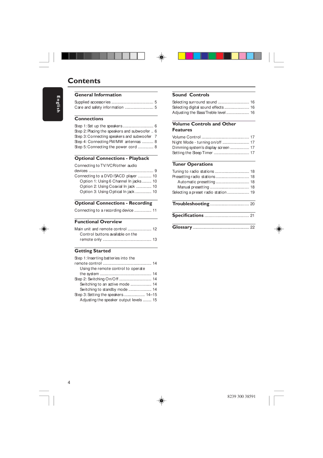 Philips HTR5000 user manual Contents 