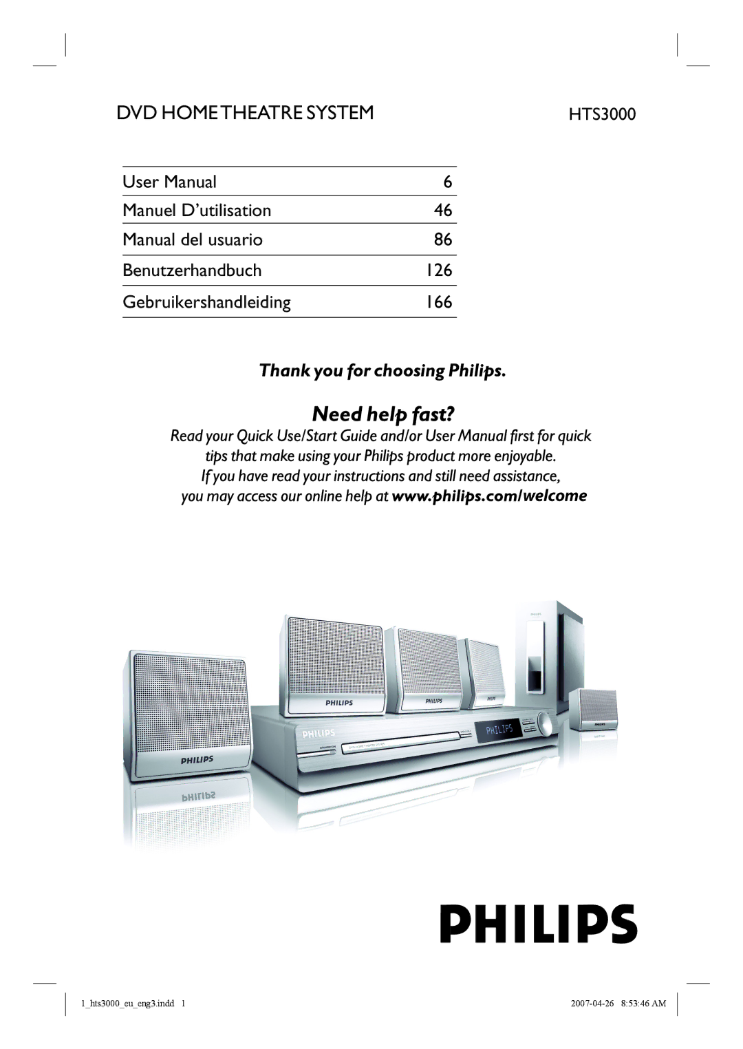 Philips HTS3000/12 user manual DVD Hometheatre System 