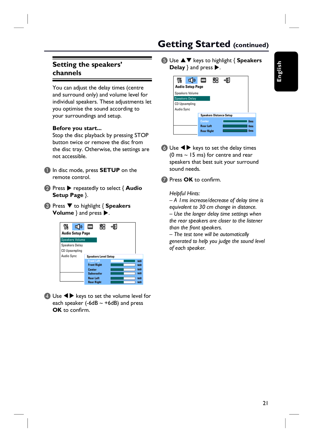 Philips HTS3000/12 user manual Setting the speakers’ channels, Before you start, Press 