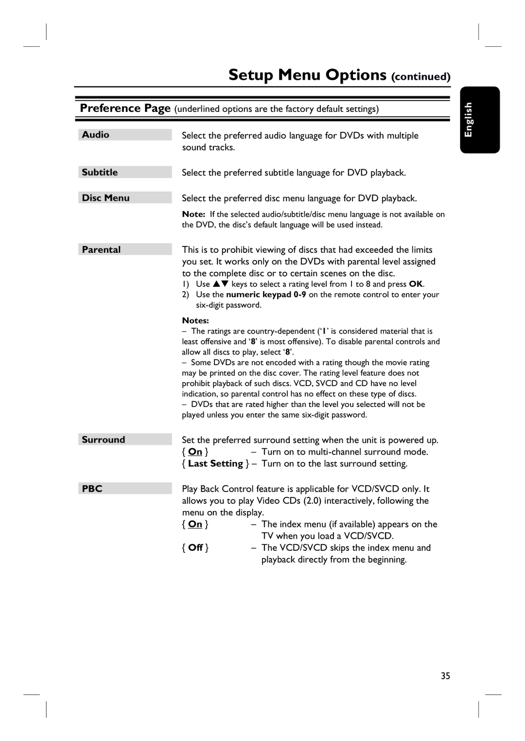 Philips HTS3000/12 user manual Parental, Last Setting 