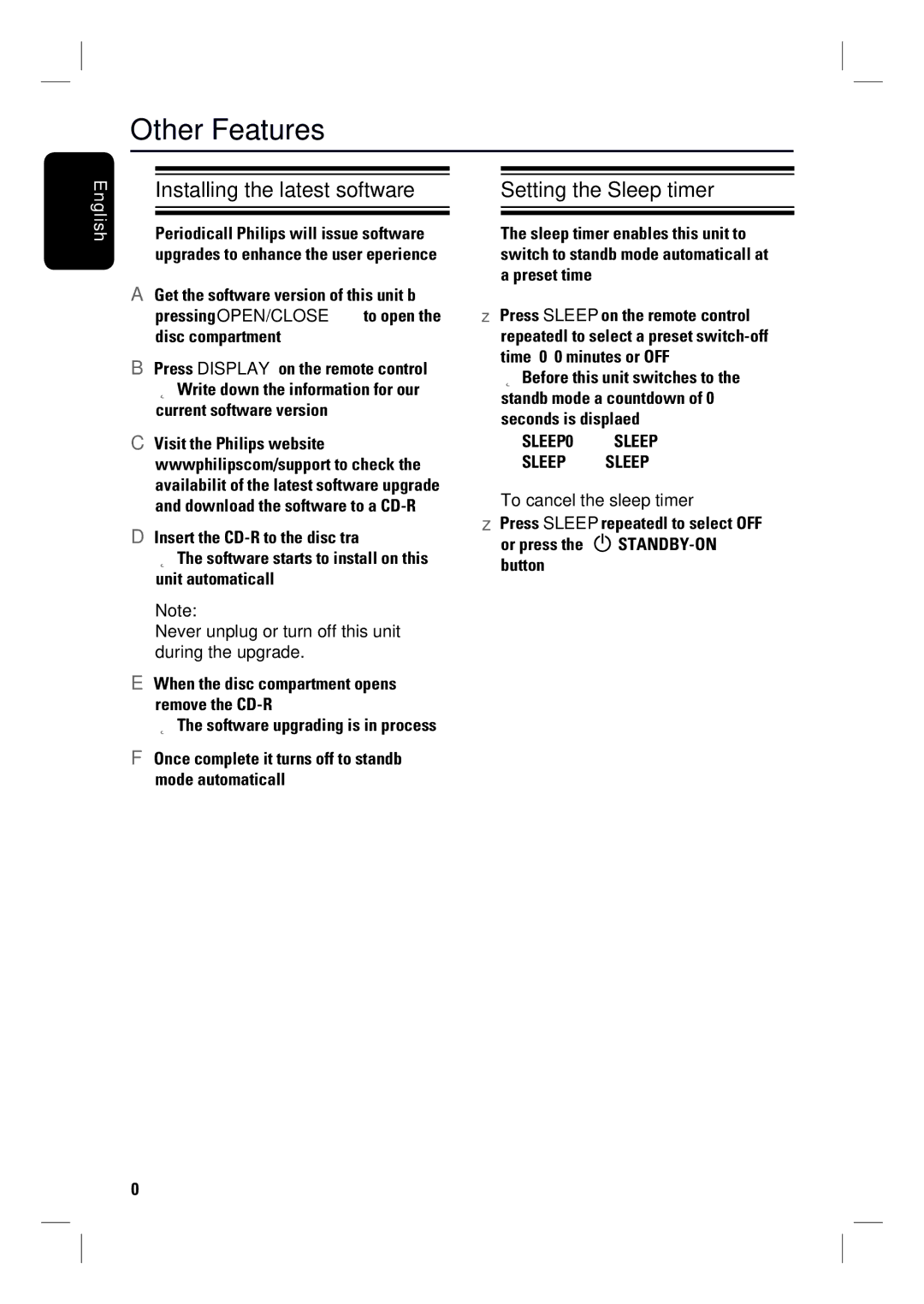 Philips HTS3000/12 Other Features, Installing the latest software, Setting the Sleep timer, To cancel the sleep timer 