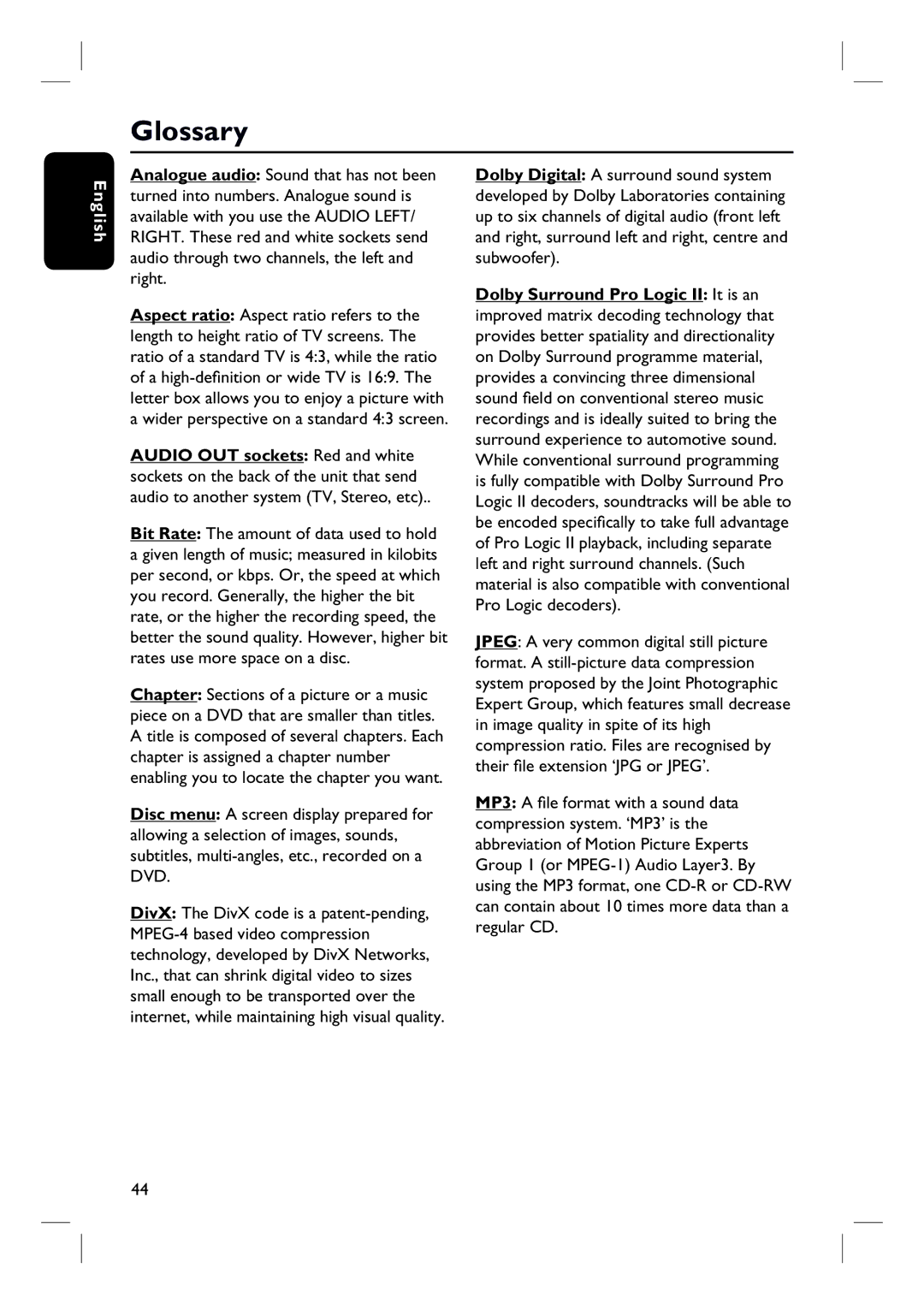 Philips HTS3000/12 user manual Glossary 