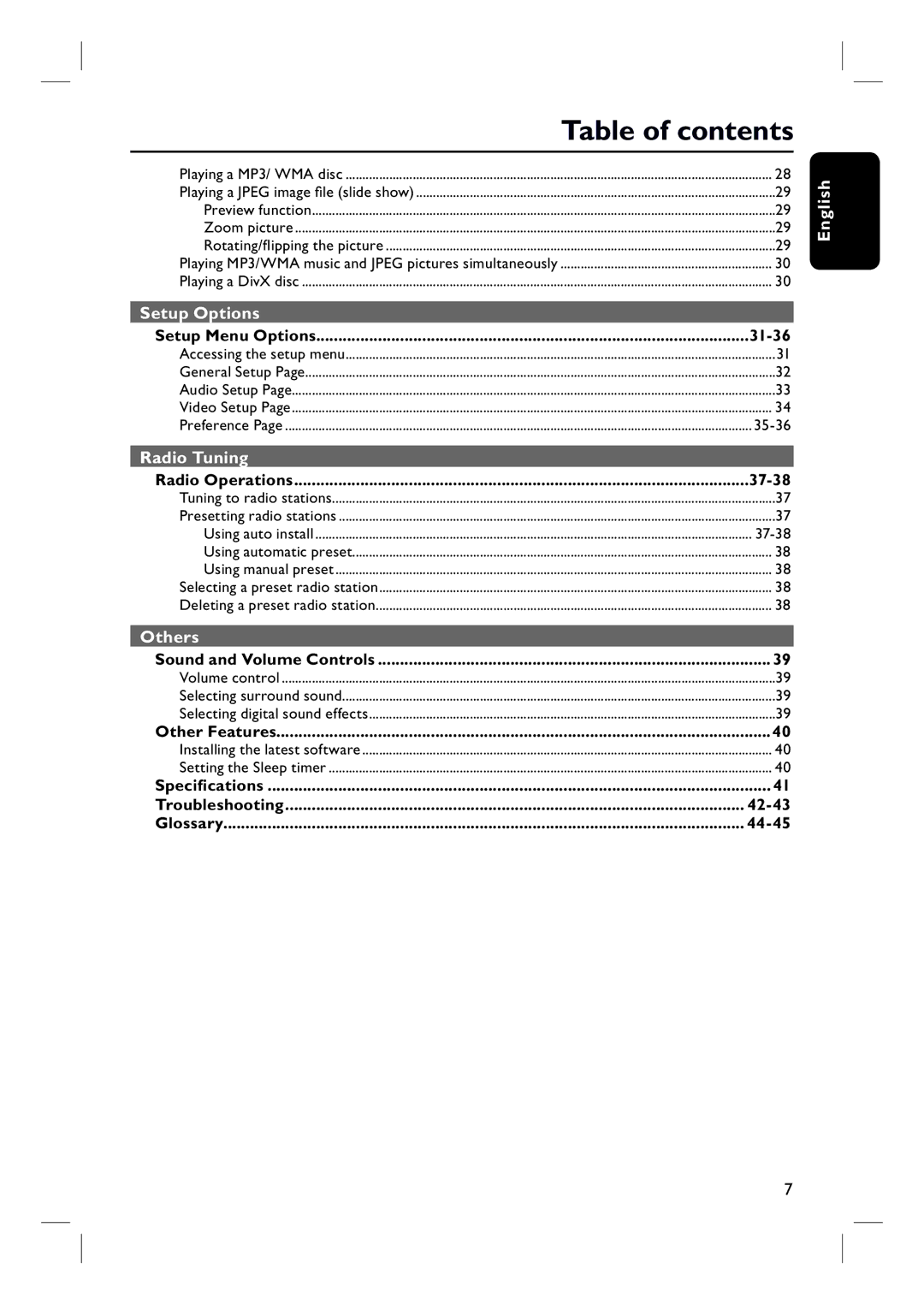 Philips HTS3000/12 user manual Table of contents 