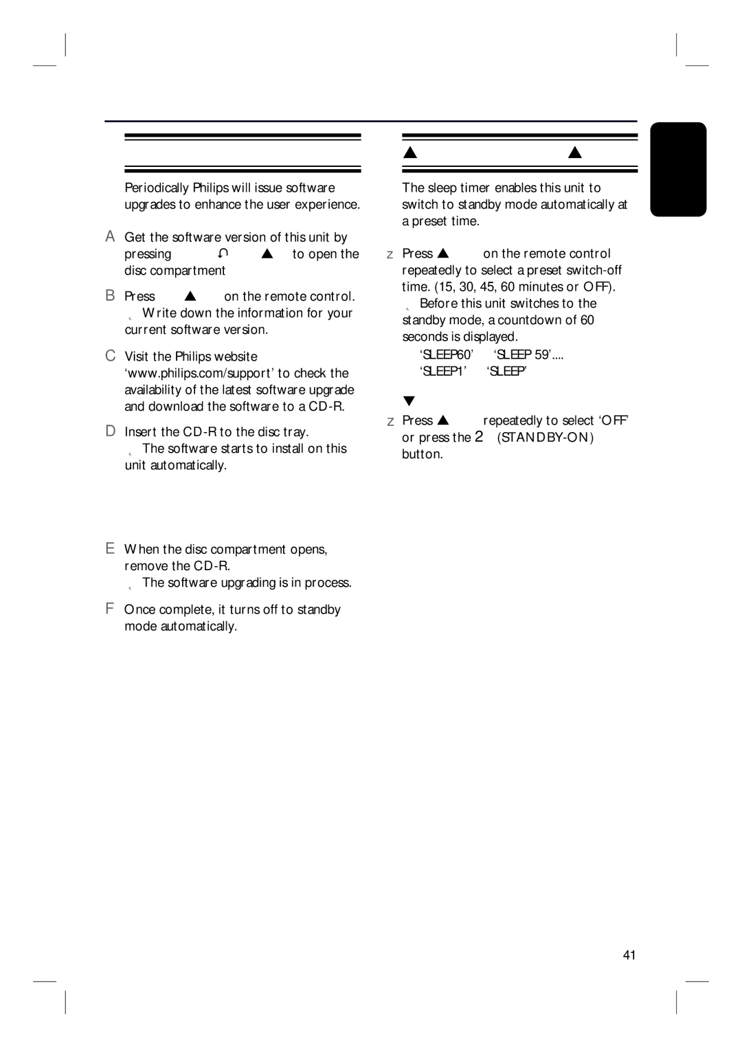 Philips HTS3010 Other Features, Installing the latest software, Setting the Sleep timer, To cancel the sleep timer 