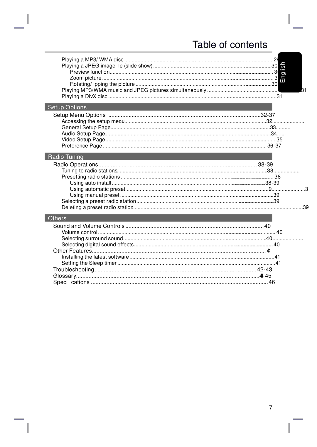 Philips HTS3010 quick start Table of contents 