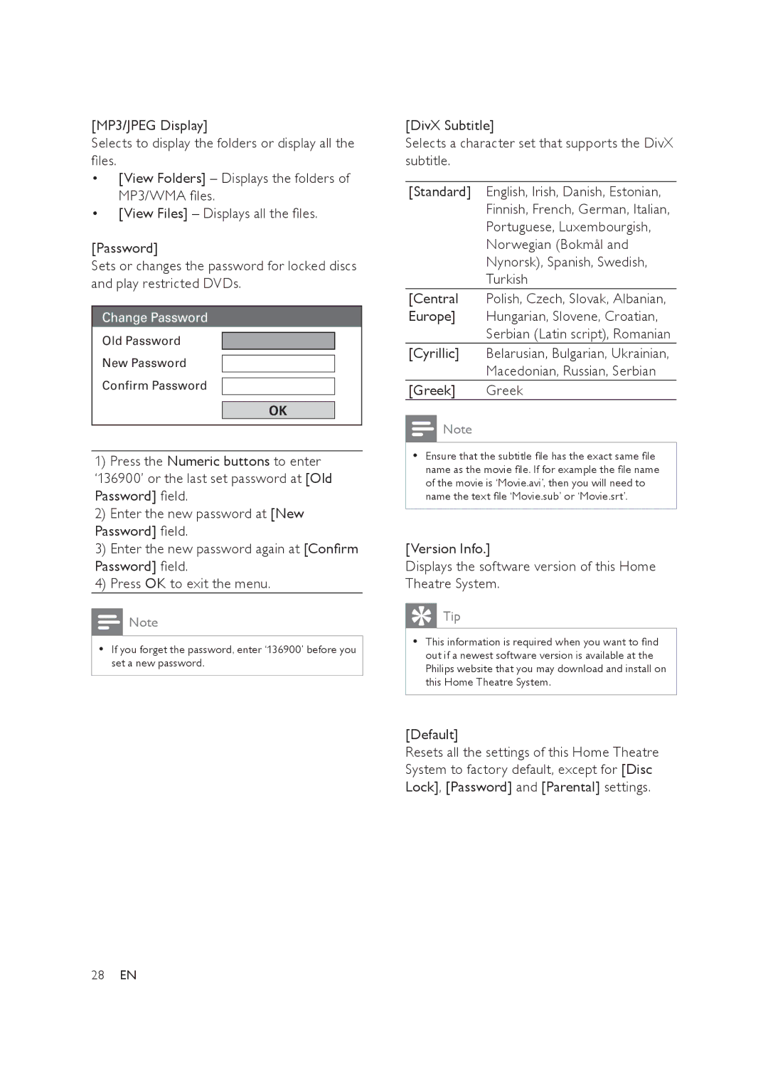 Philips HTS3019/12 user manual Greek Greek, Default 