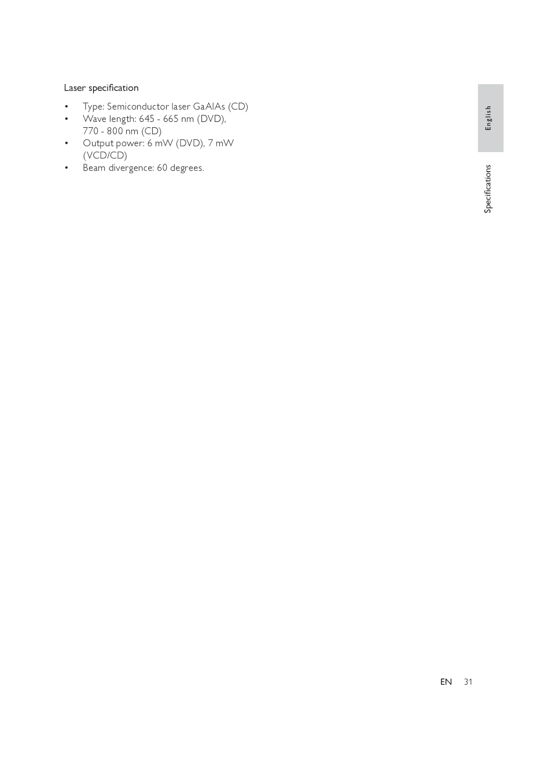 Philips HTS3019/12 user manual Speciﬁcations English 