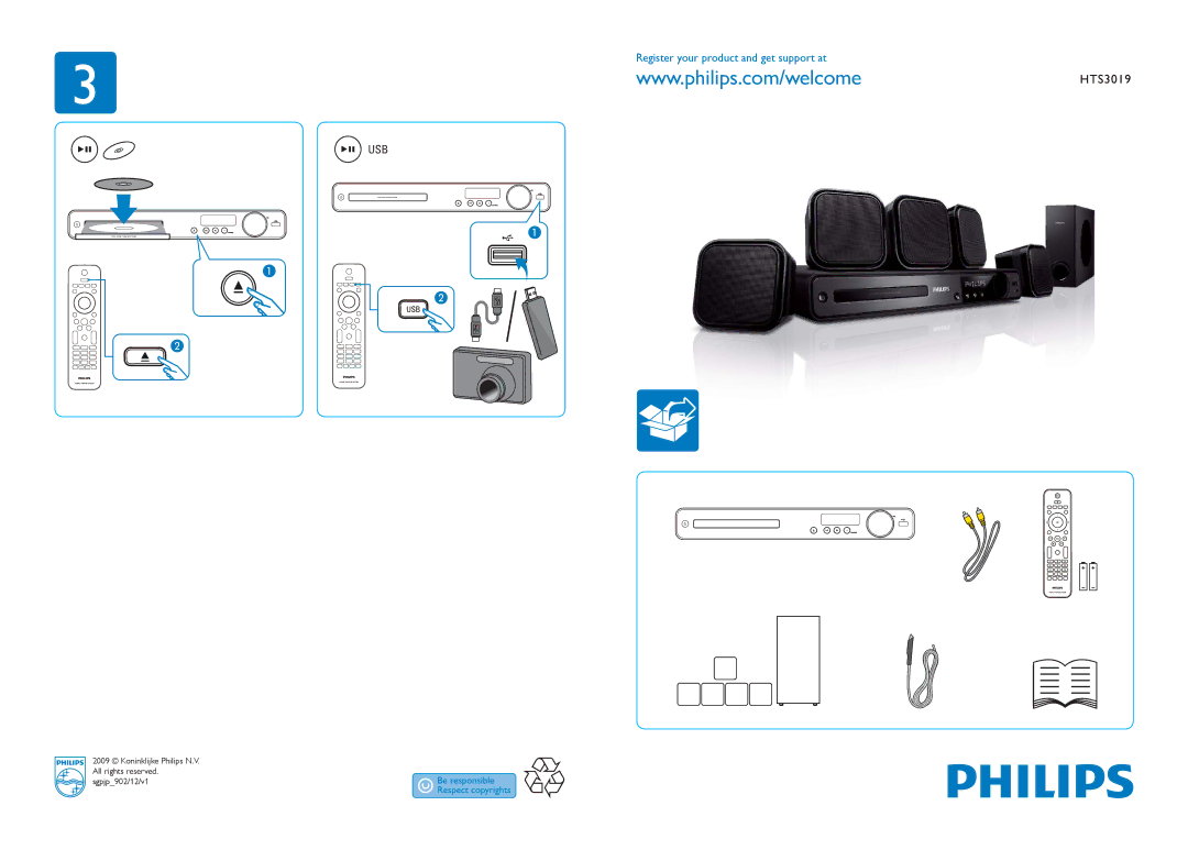 Philips HTS3020 manual Usb 