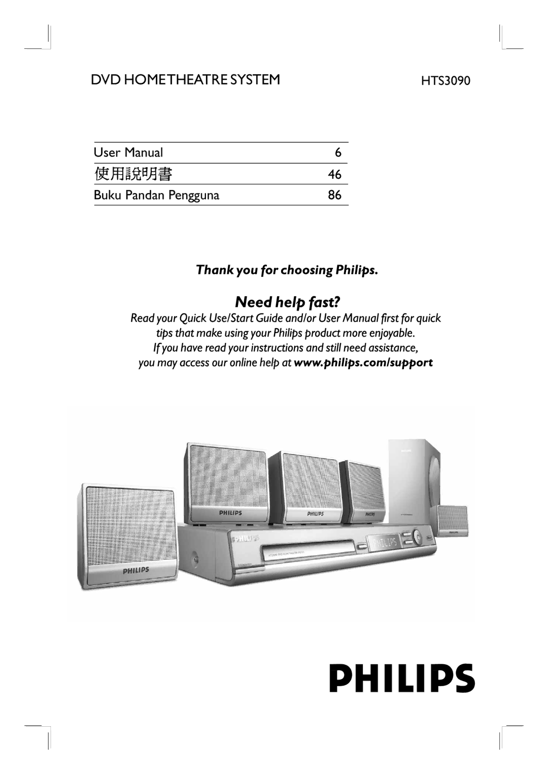 Philips HTS3090/98 user manual DVD Hometheatre System 