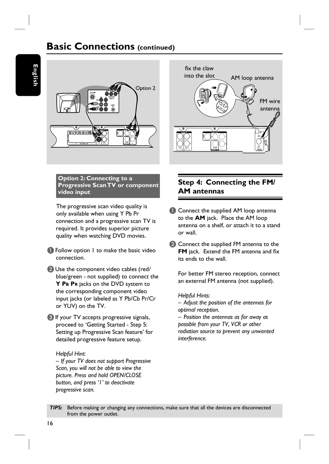 Philips HTS3090/98 user manual Connecting the FM/ AM antennas, Fix the claw Into the slot, Antenna 