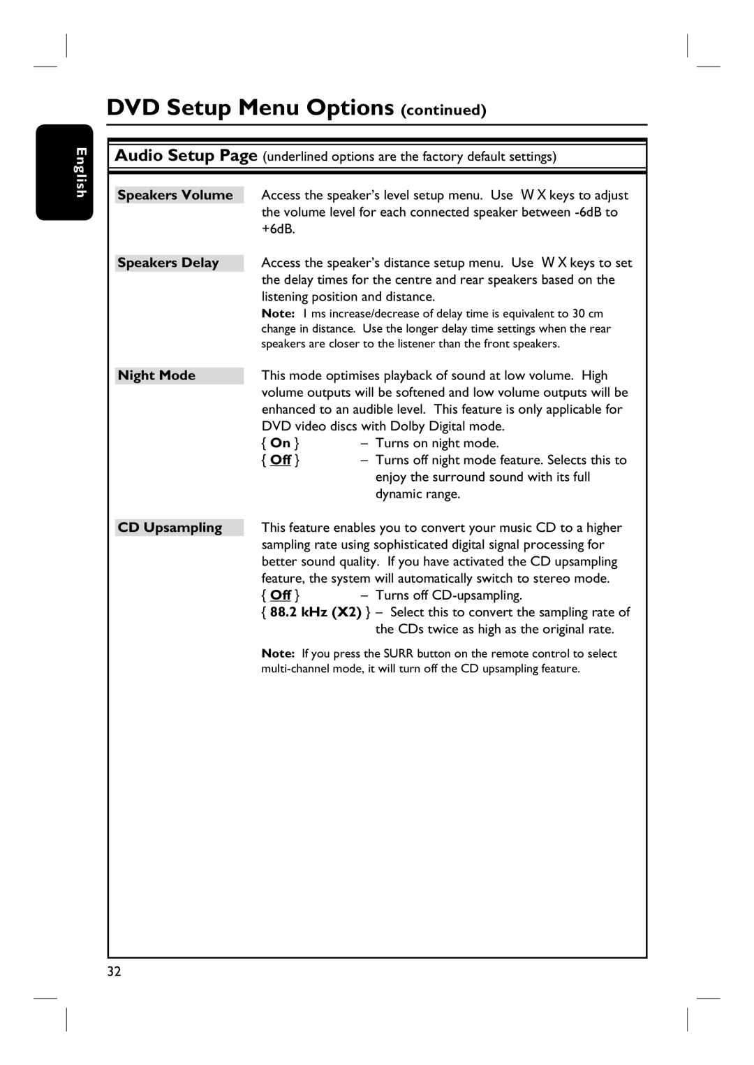 Philips HTS3100 user manual Night Mode, CD Upsampling 