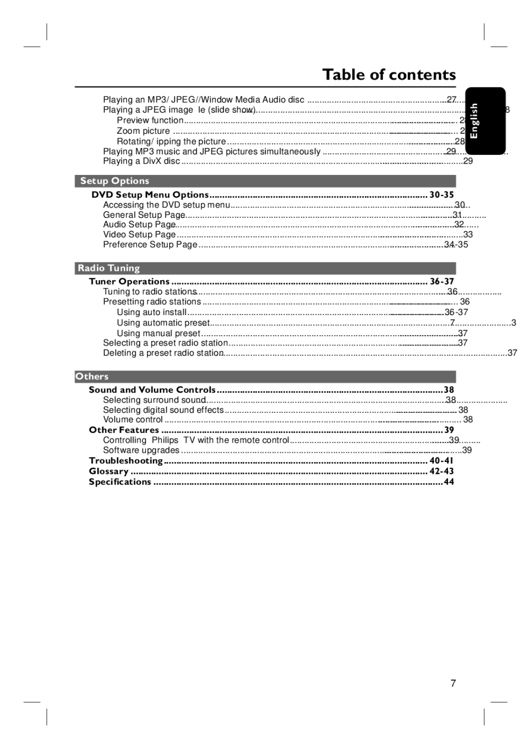 Philips HTS3100 user manual Table of contents 