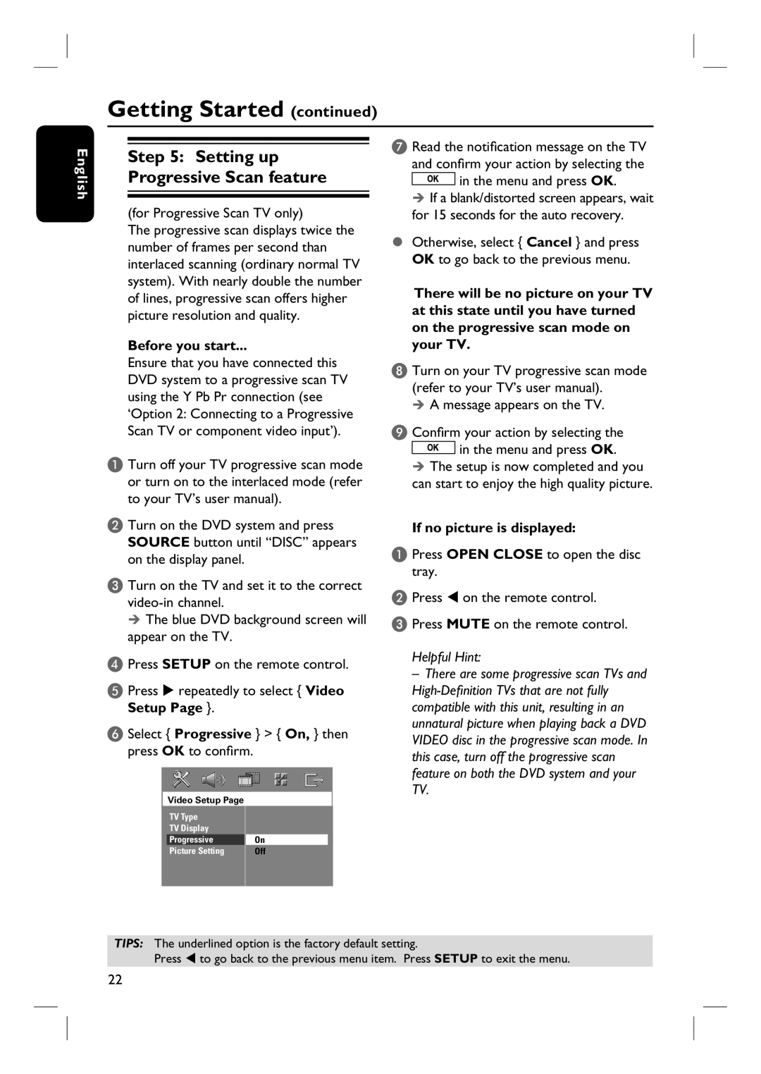 Philips HTS3101/93 user manual For Progressive Scan TV only, Message appears on the TV Confi rm your action by selecting 