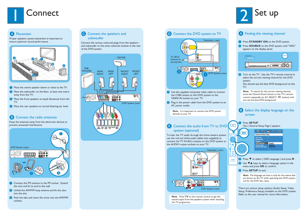 Philips HTS3105 user manual Connect, Set up 