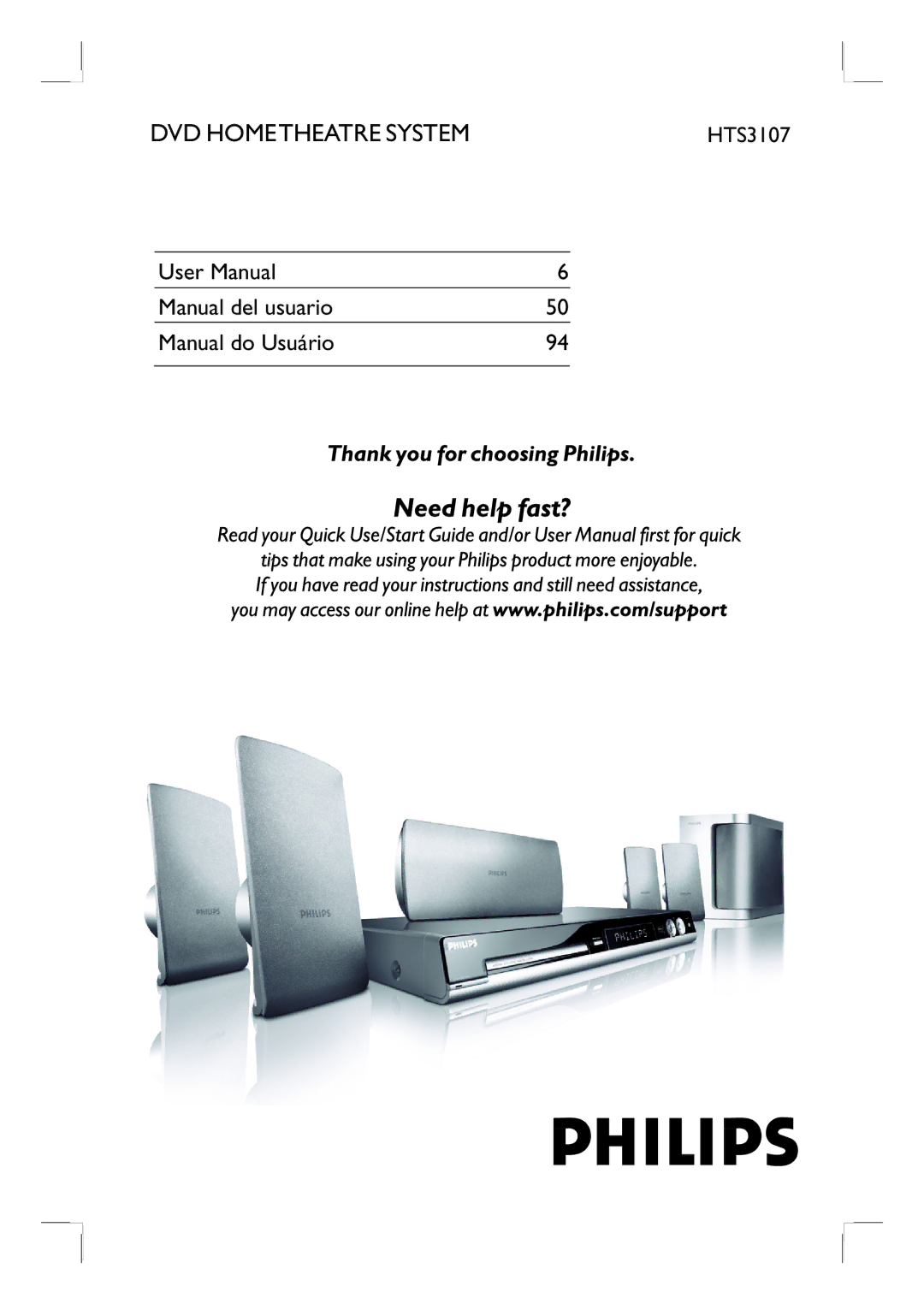 Philips HTS3107/55 user manual DVD Hometheatre System 