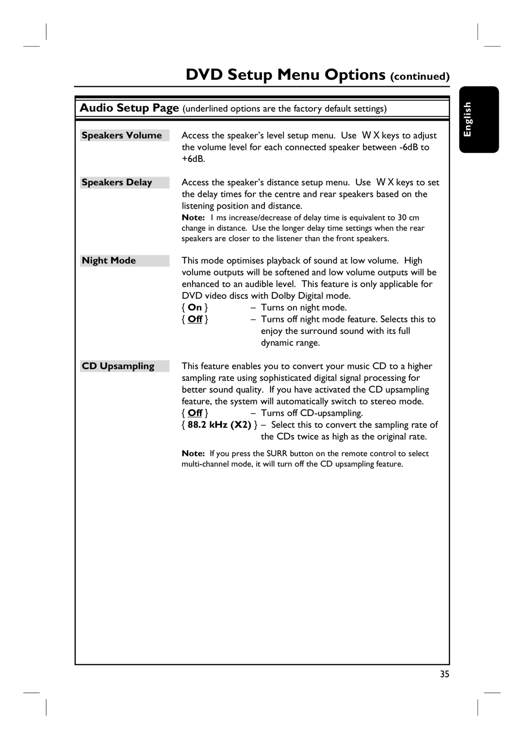 Philips HTS3107/55 user manual Night Mode, CD Upsampling 