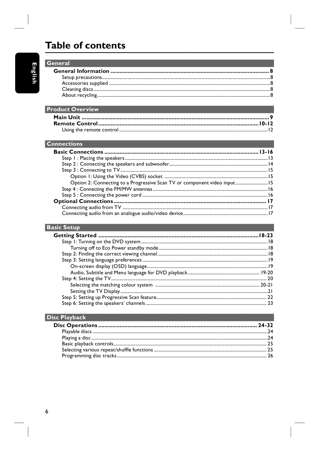 Philips HTS3107/55 user manual Table of contents 