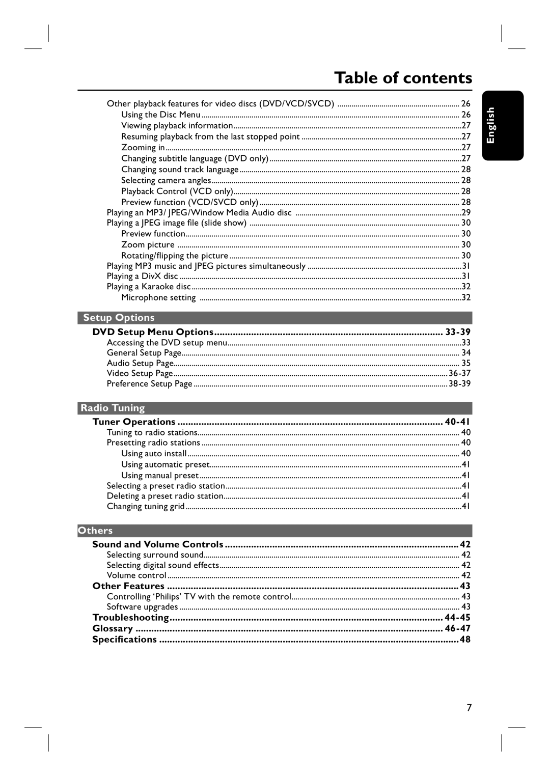 Philips HTS3107/55 user manual Table of contents 