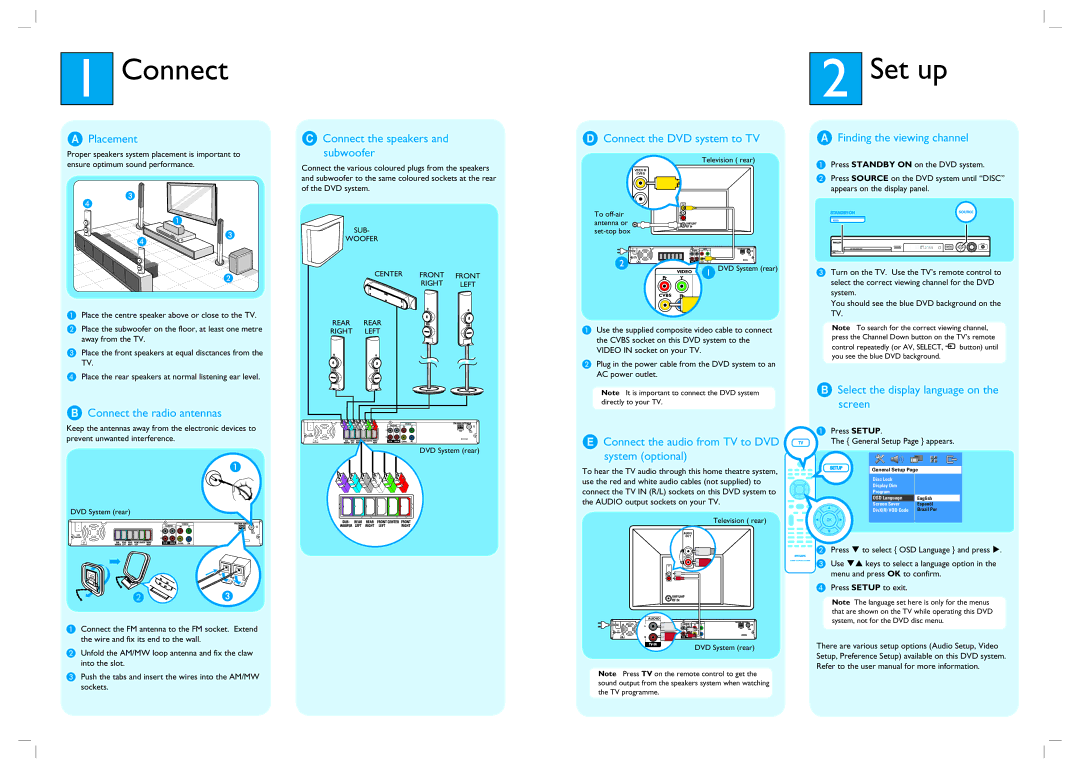 Philips HTS3110 user manual Connect, Set up 