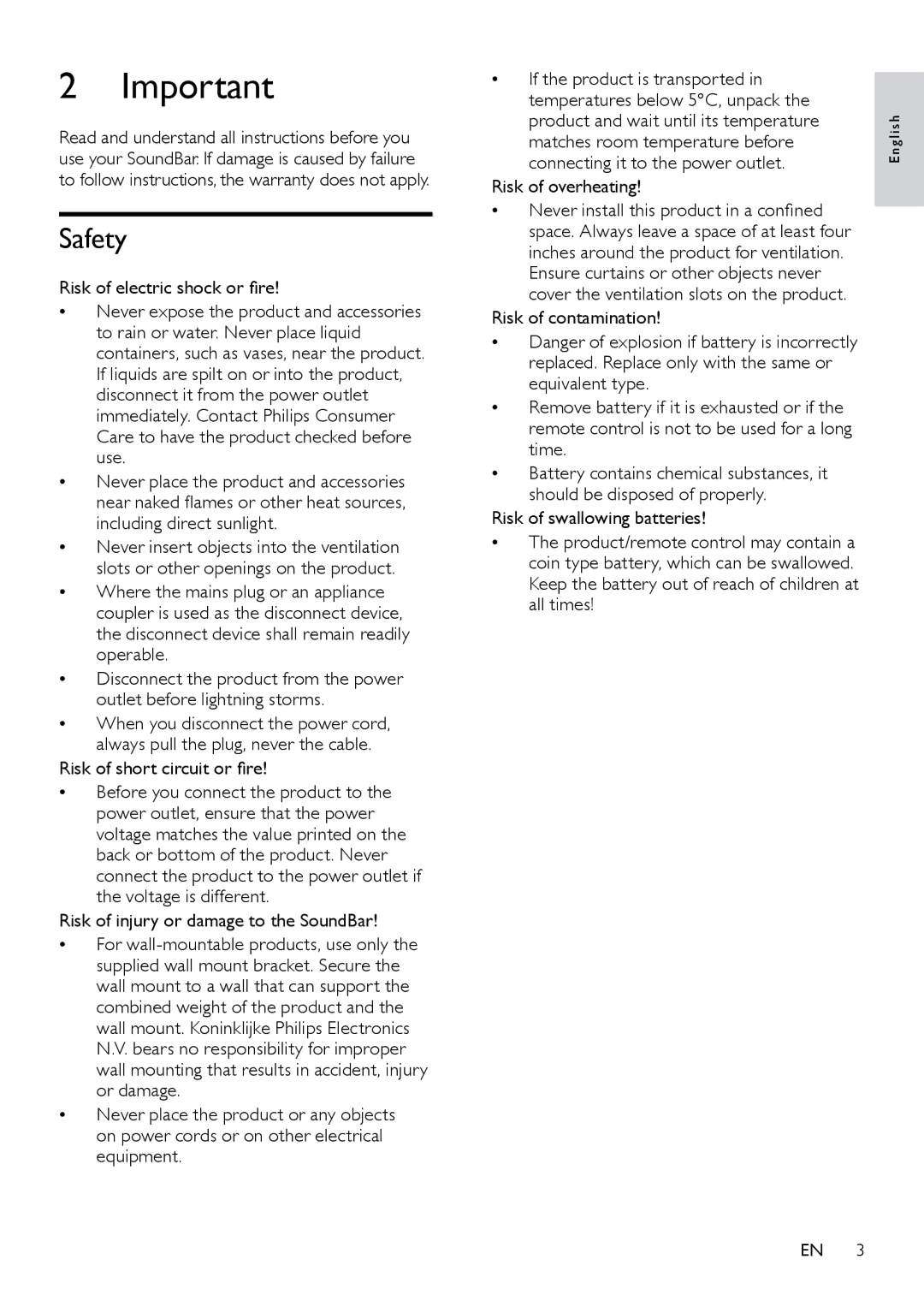 Philips HTS3111 user manual Safety 