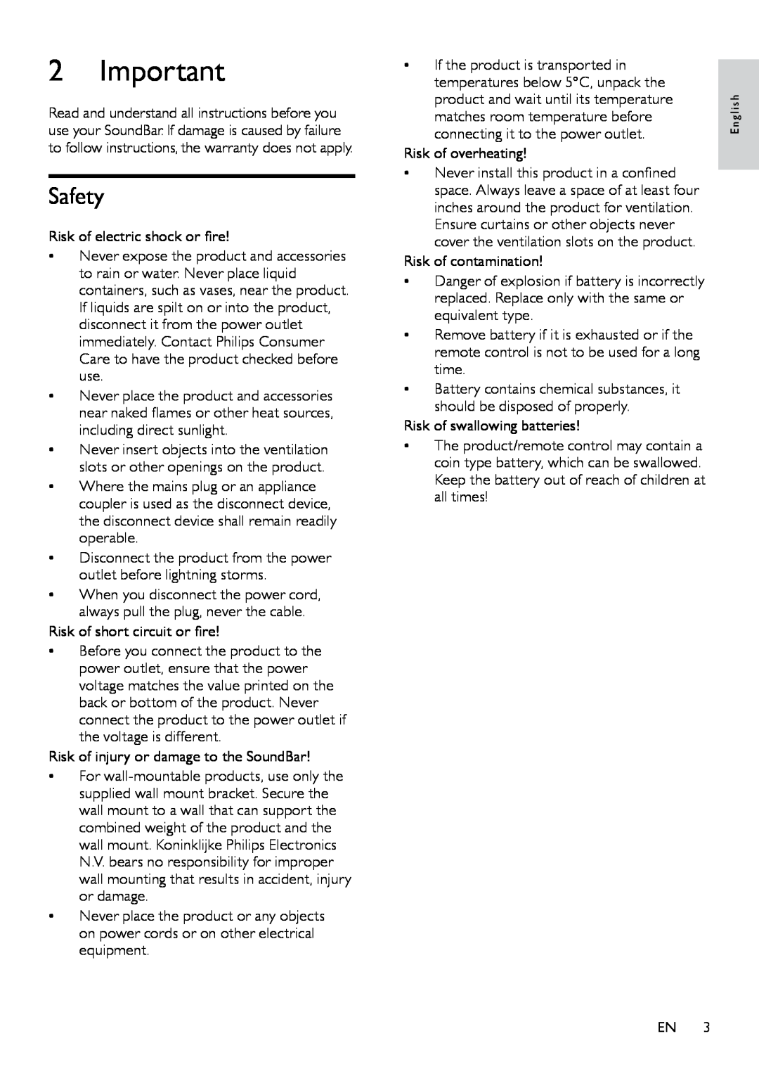 Philips HTS3111 user manual Safety 
