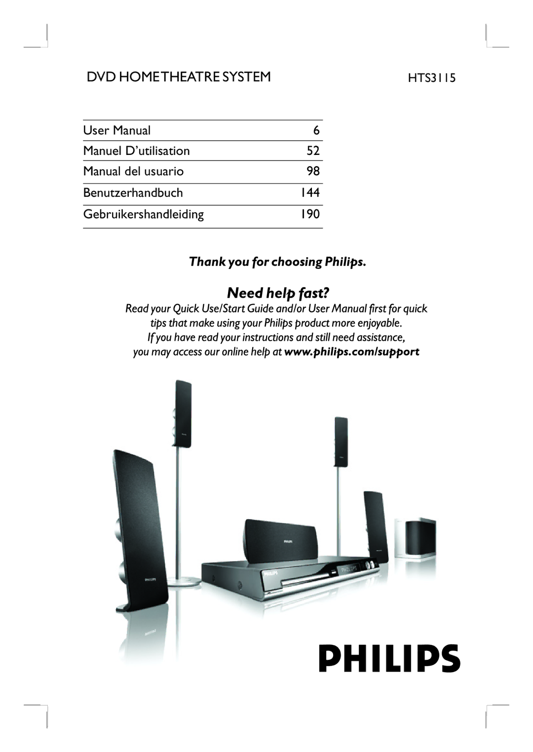 Philips HTS3115 user manual DVD Hometheatre System 