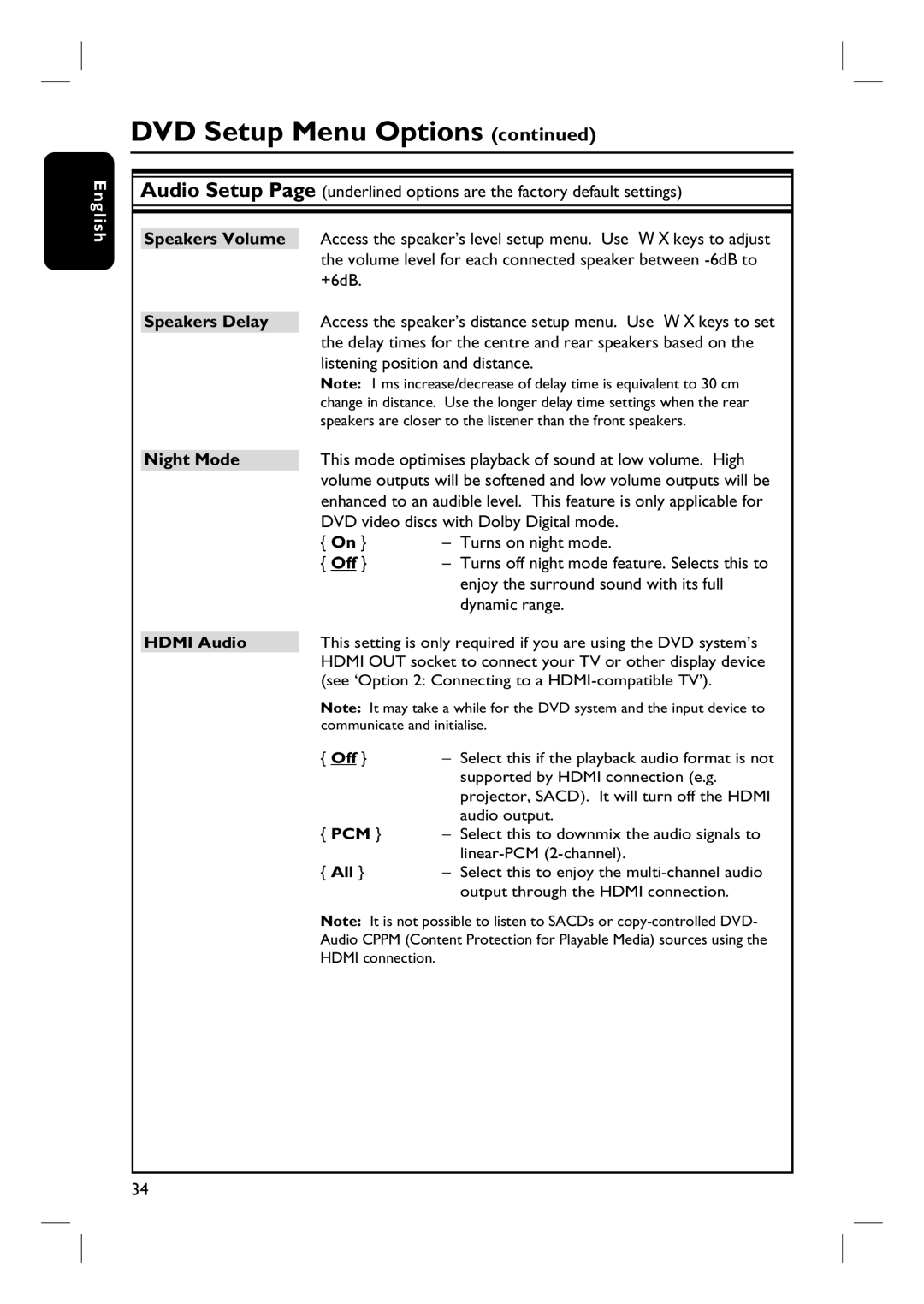 Philips HTS3115 user manual Night Mode 