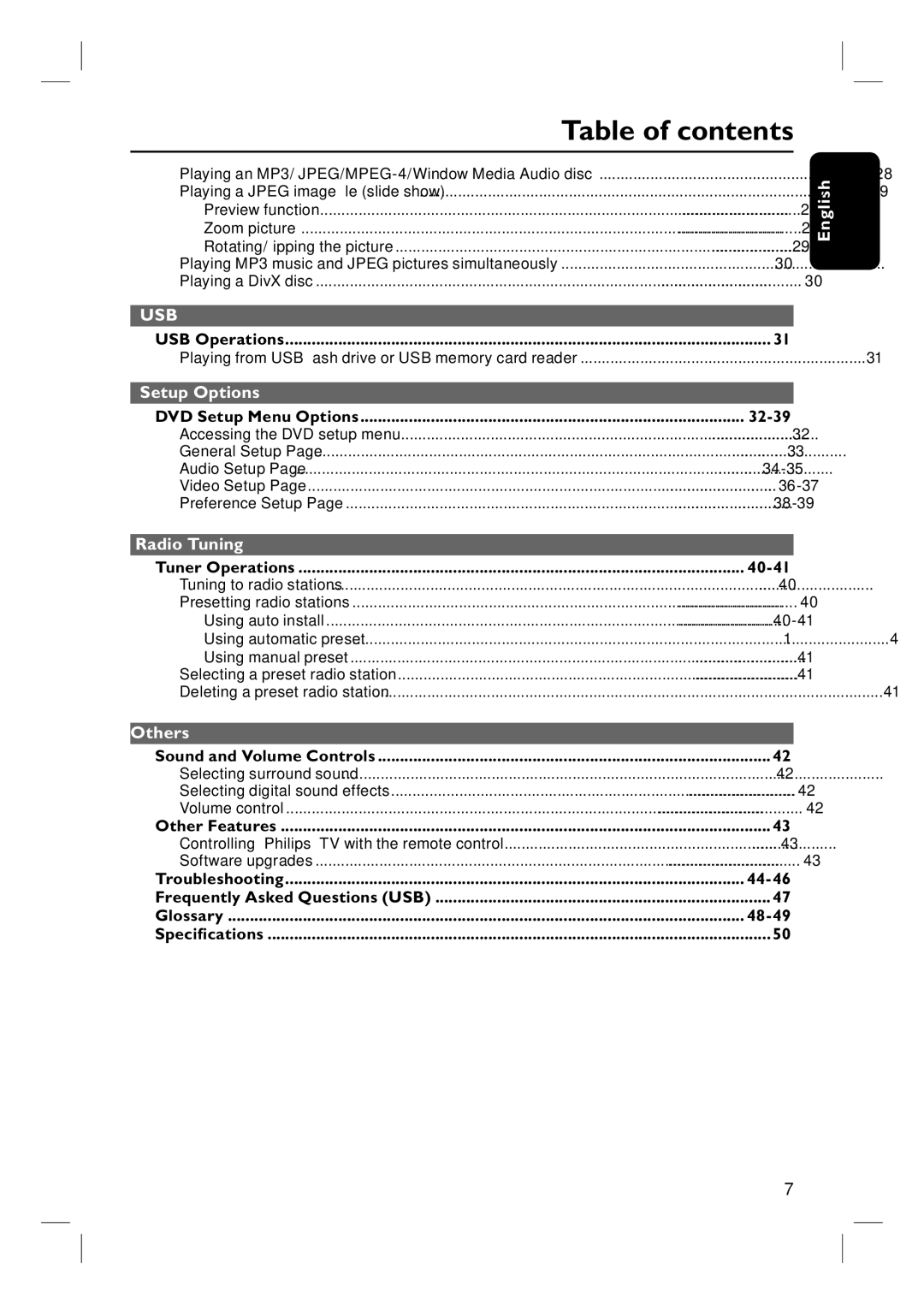 Philips HTS3115 user manual Table of contents 