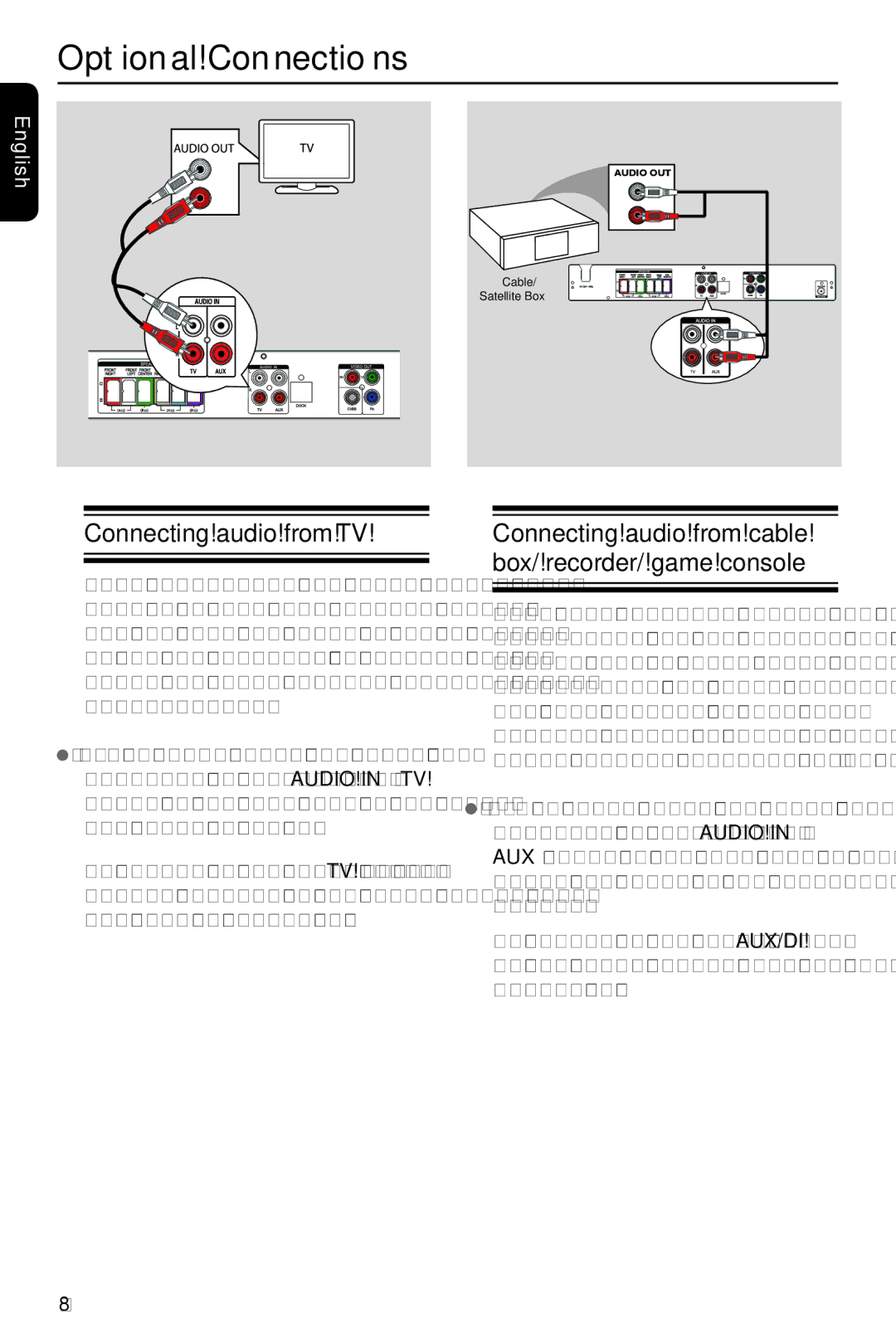 Philips HTS3151D user manual Optional Connections, Connecting audio from TV 