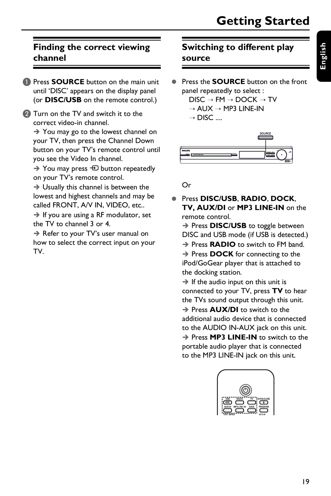 Philips HTS3151D user manual Getting Started, → Disc 