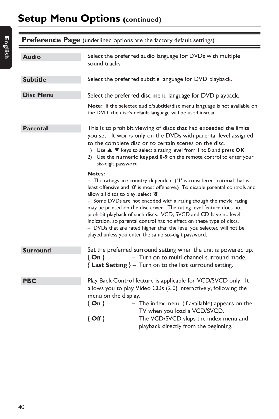 Philips HTS3151D user manual Parental, Last Setting 