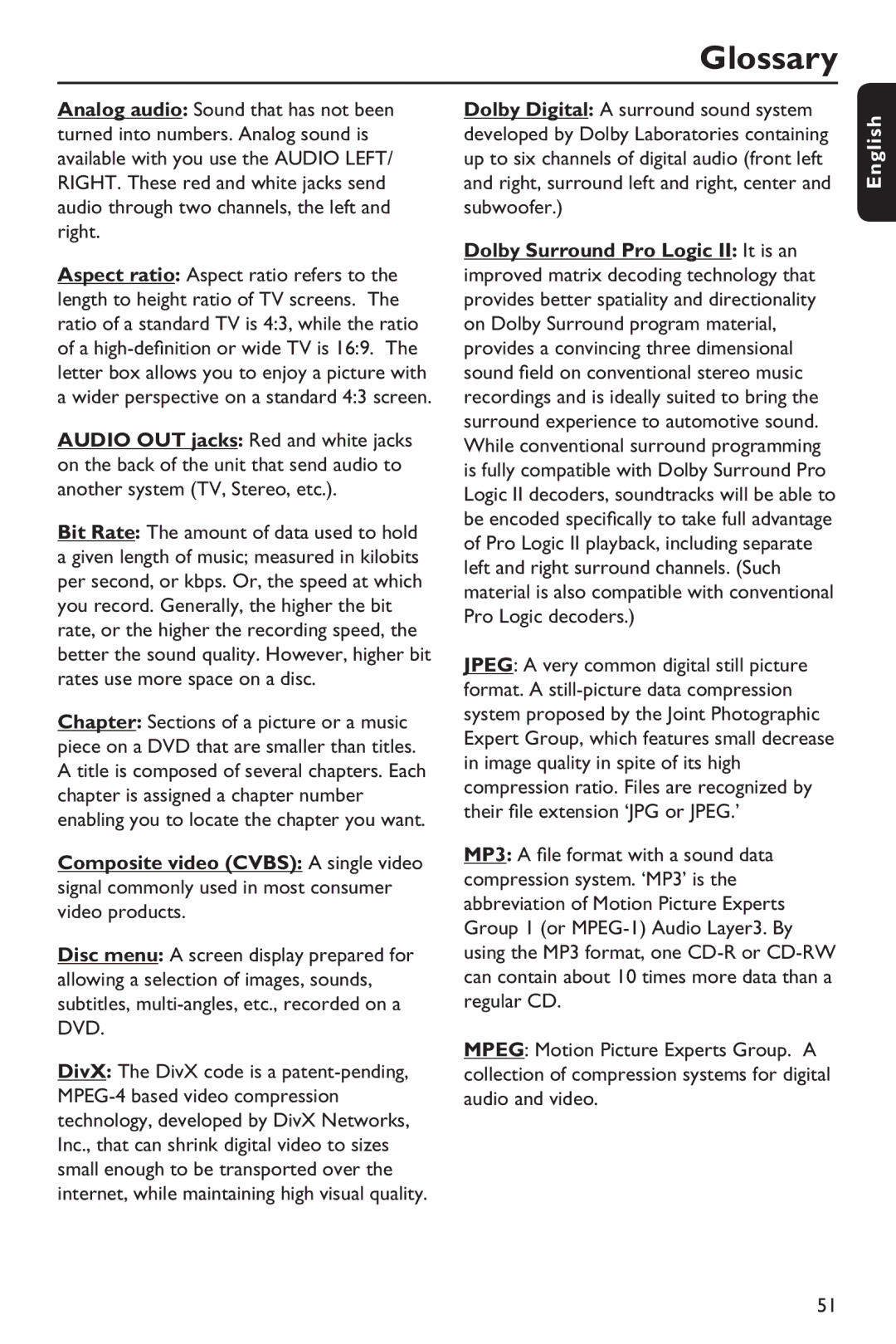 Philips HTS3151D user manual Glossary 